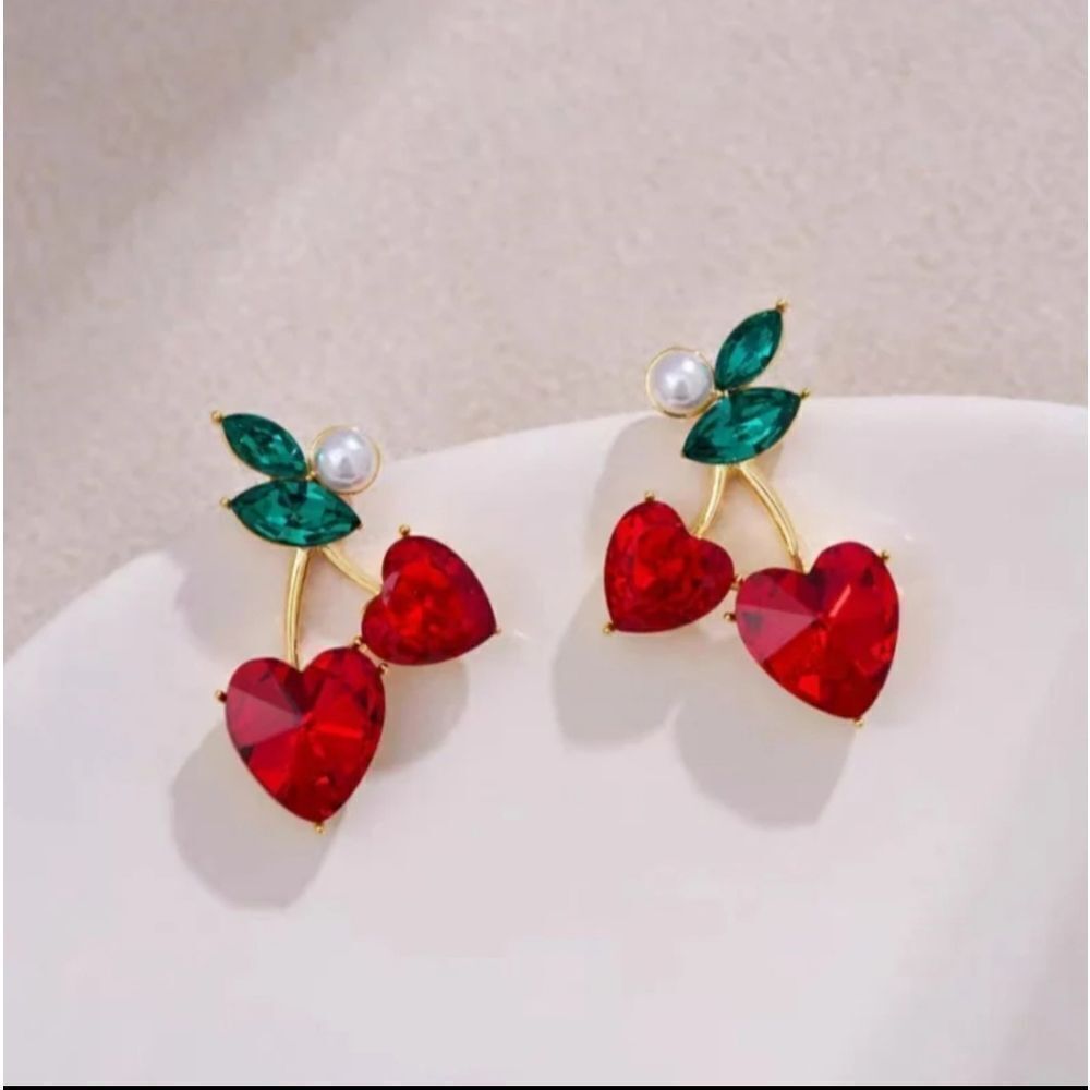 MOD CLOTH Red Heart Cherry Stud Earrings | NWOT Valentines Summer - Picture 6 of 11